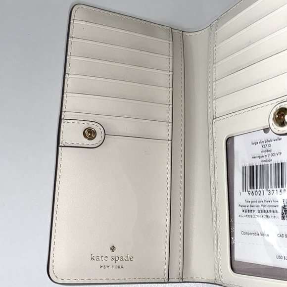Kate Spade Studded Large Slim Bifold Wallet in Meringue Madison NWT - Picture 7 of 9